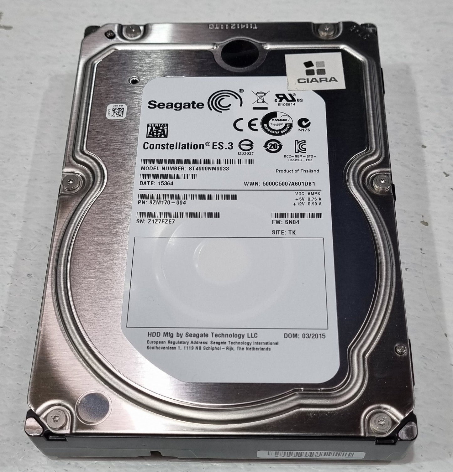 Seagate Constellation ST4000NM0033 ES.3 4TB HDD 128MB Cache 7200rpm 3.5" SN04