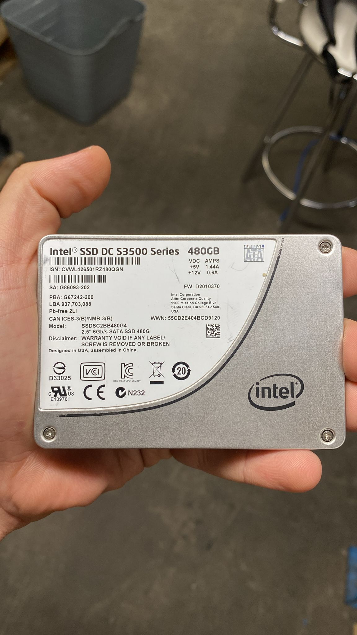 INTEL 480GB S3500 SATA MLC 2.5" SSD PN:SSDSC2BB480G4  2nd :: Alt () Other //