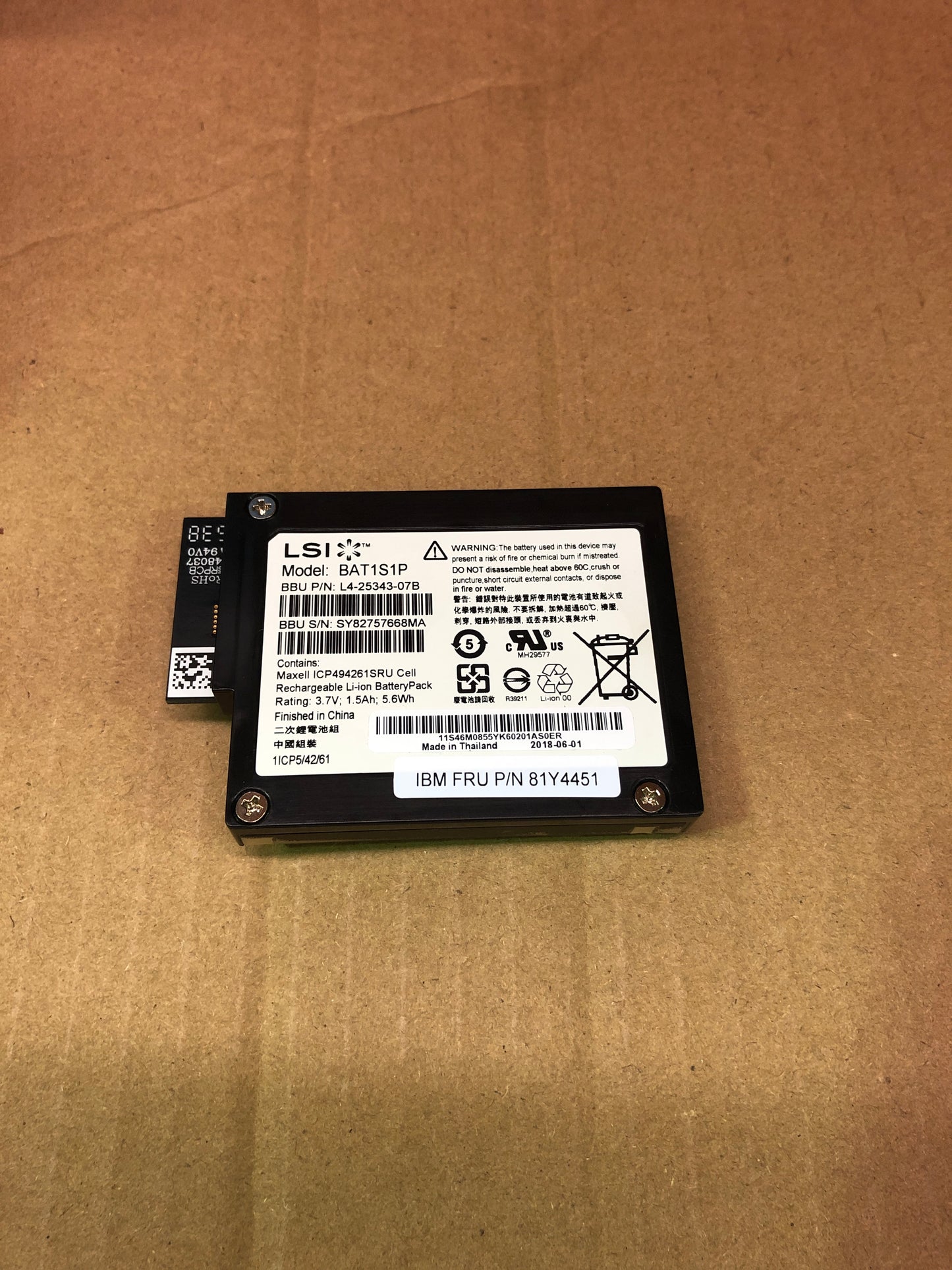 81Y4451 IBM (2018 Manufacture date) ServerRAID M5000 series Battery kit 2nd :123123-001: Alt (46M0917 UCS-RAID-BBU BAT1S1P BBU09 BAT1S1P ) Other /.