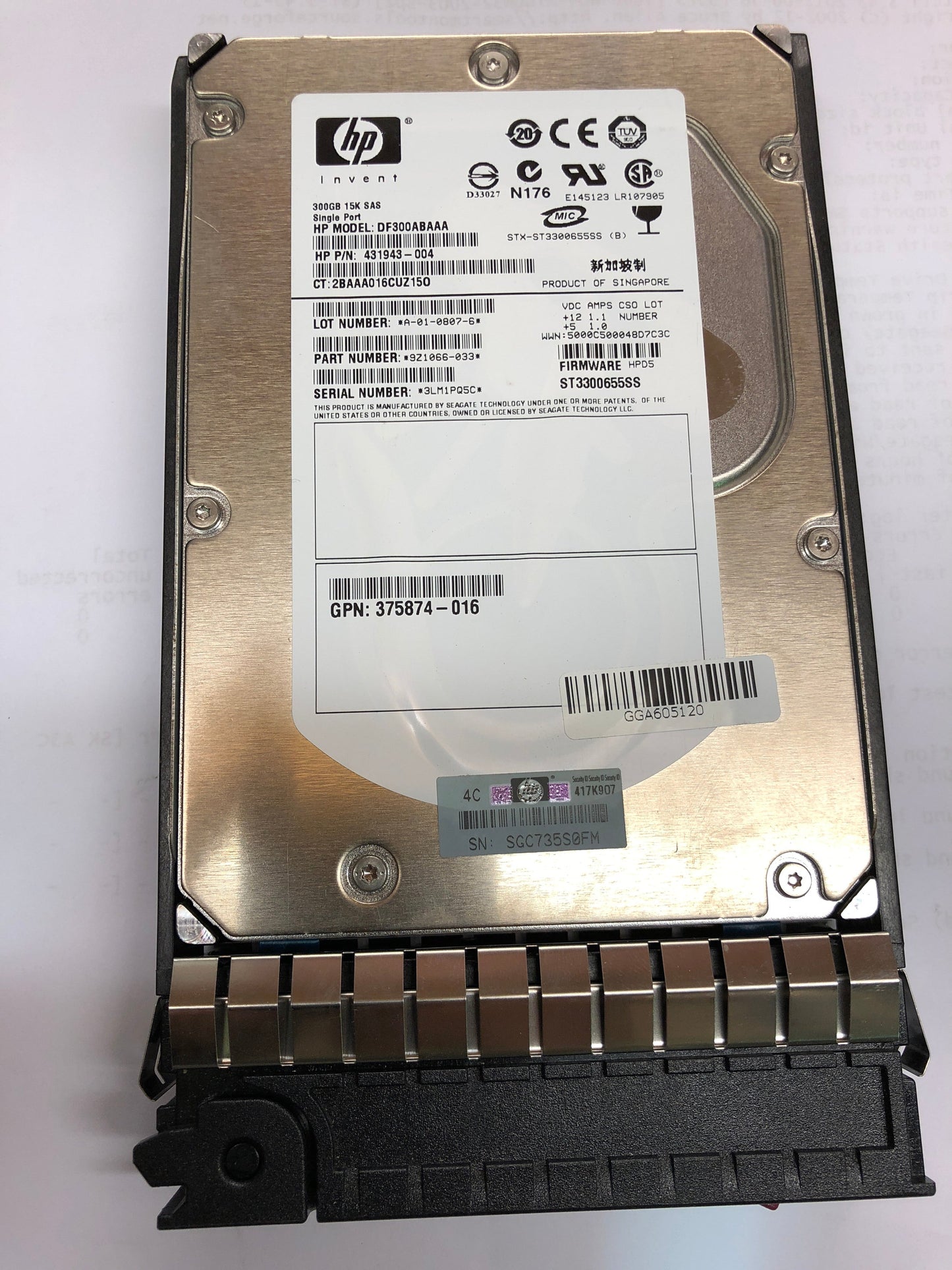 HP 300GB 15K 3.5" SAS HD Hard Drive 431943-004