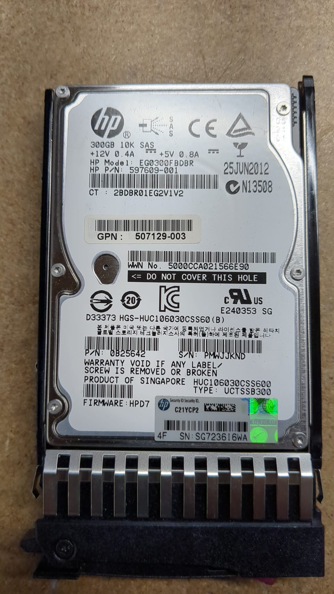 HP 300GB 2.5" 10K SAS Hard Drive EG0300FCSPH - 29106 507129-004