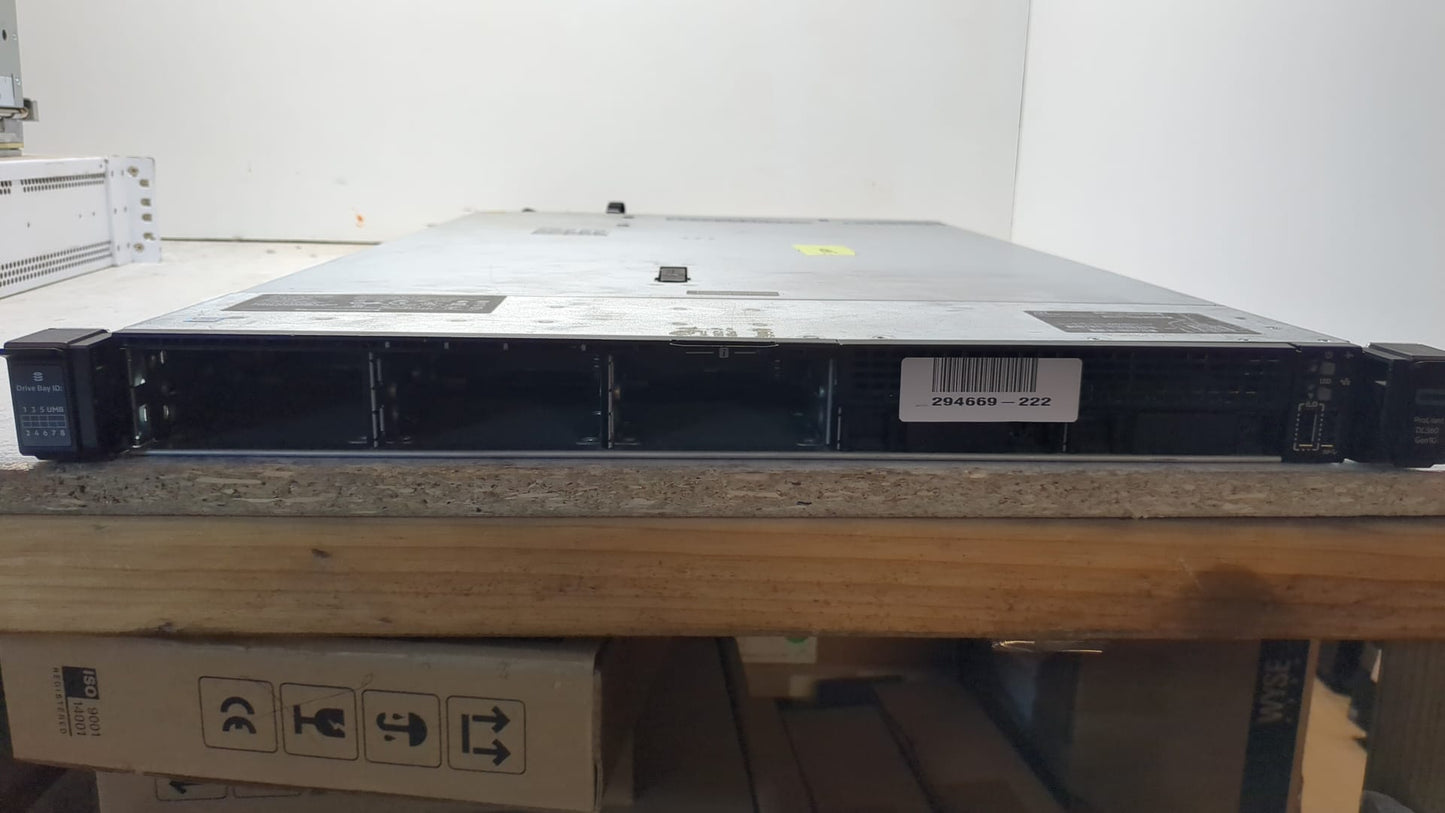 HP Proliant DL360 Gen10 complete server including 2x Intel Xeon Gold 6138 CPU, 128GB RAM and 8x 900GB 2.5" SAS SFF drives. No rail kits nor cables included