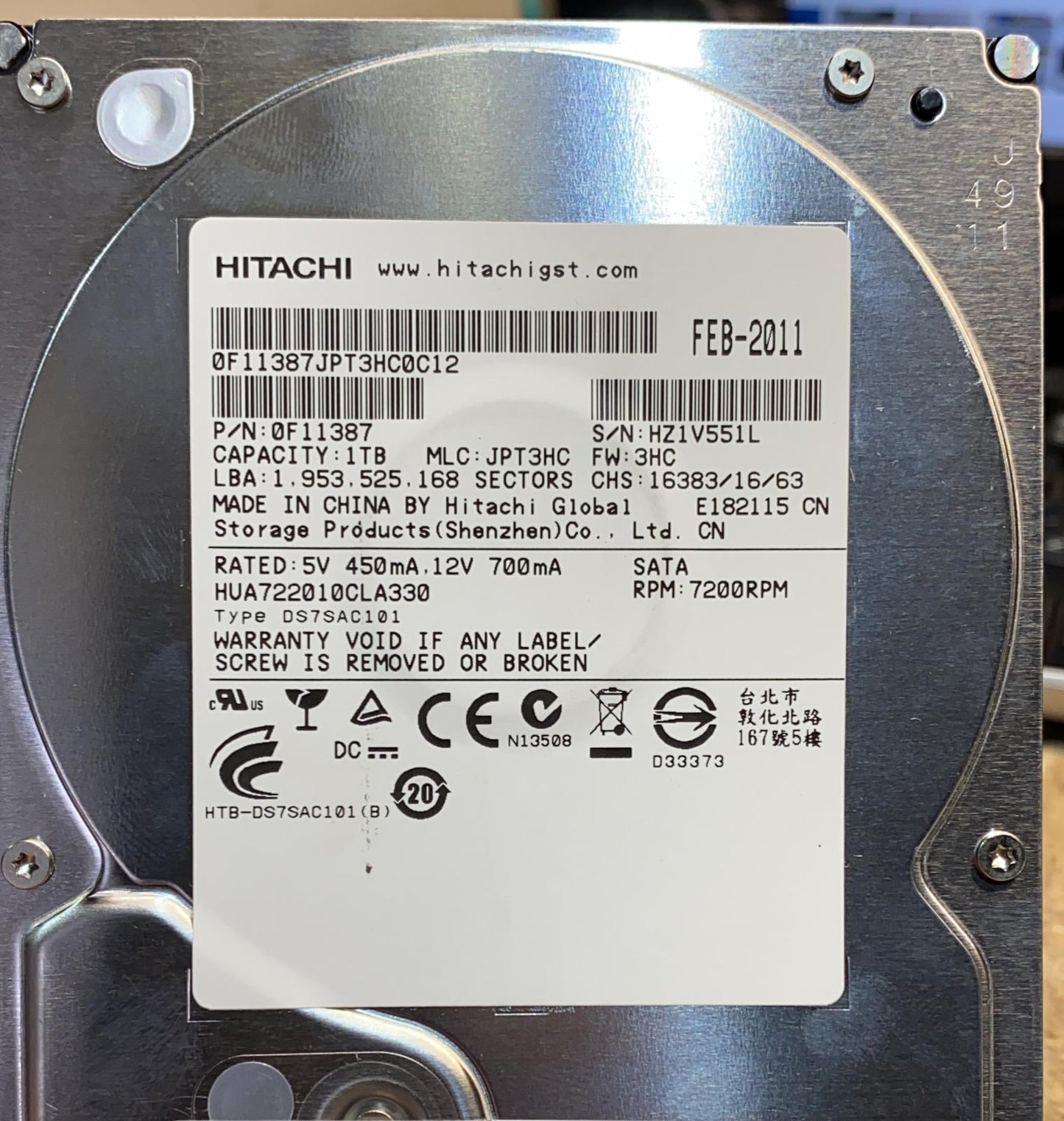 Hitachi Enterprise Class HUA722010CLA330 1TB 7.2K RPM 3.5" SATA Hard Drive 2nd :0F11387: Alt () Other /A39289/