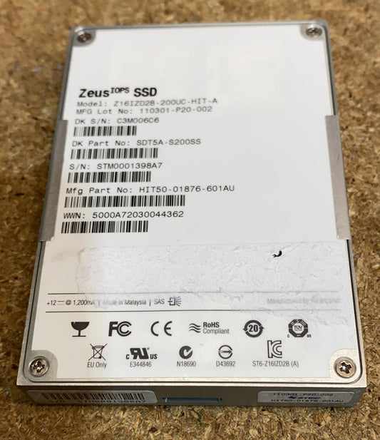 Zeus HP 2.5 200GB 0K Hard Drive SAS SSD Hard Disk Drive PN: SDT5A-S200SS 2nd :Z16IZD2B-200UC-HIT-A: Alt () Other //