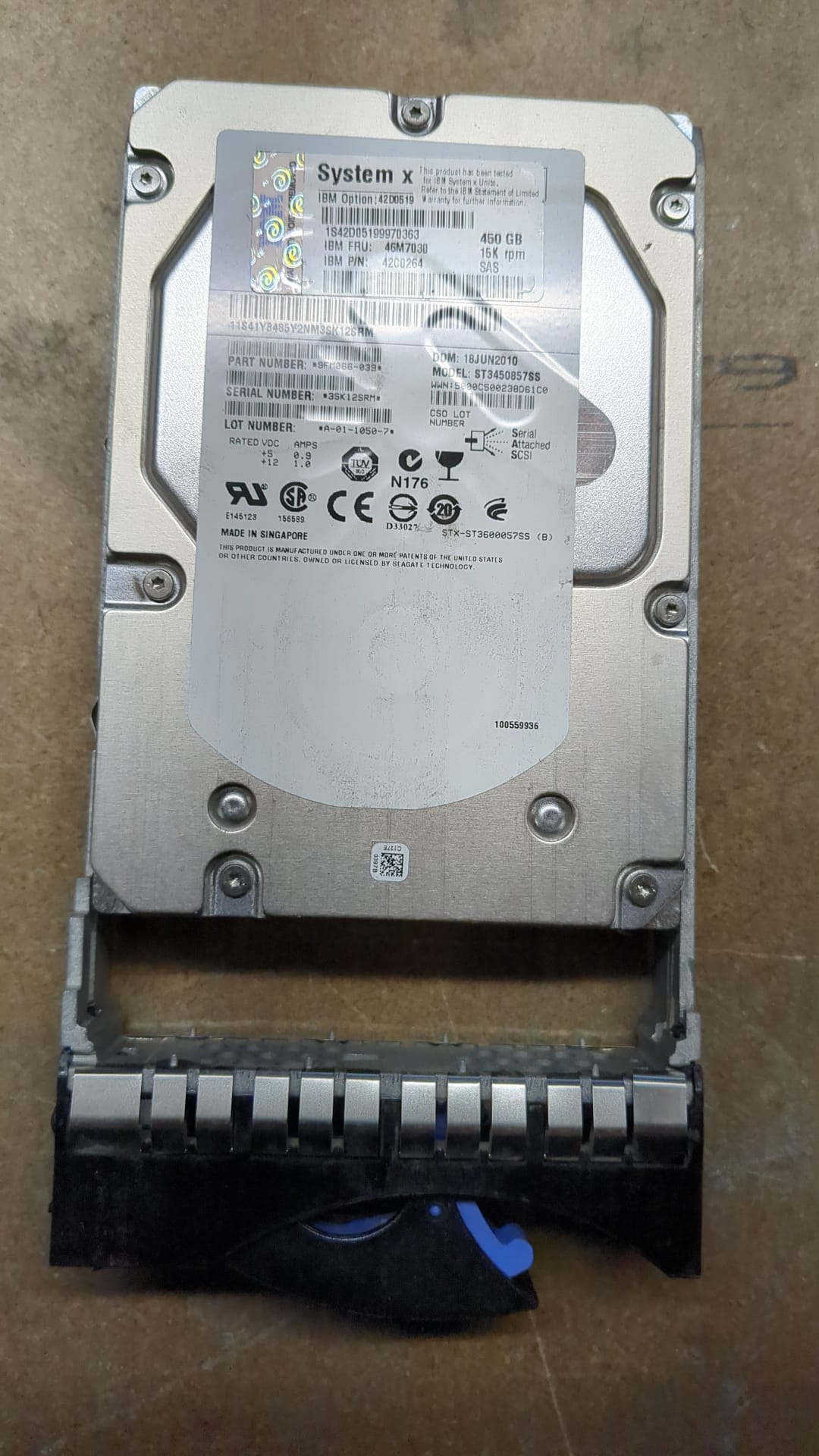 IBM SAS 450GB Hard Disk Drive 41Y8495 42C0264 46M7030