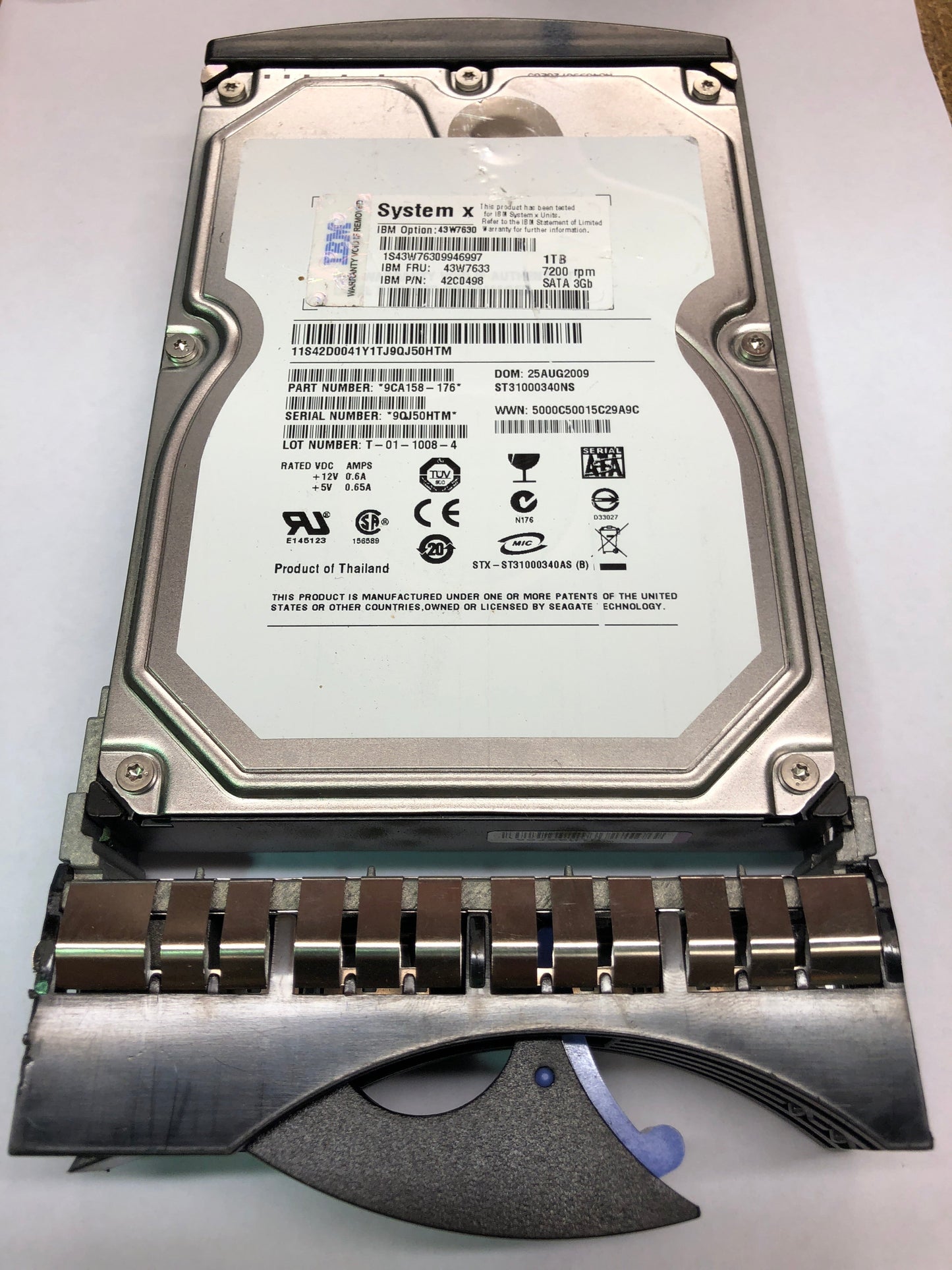 IBM SATA 1TB 7.2K 3G Hard Disk Drive 43W7630 42C0498 43W7633