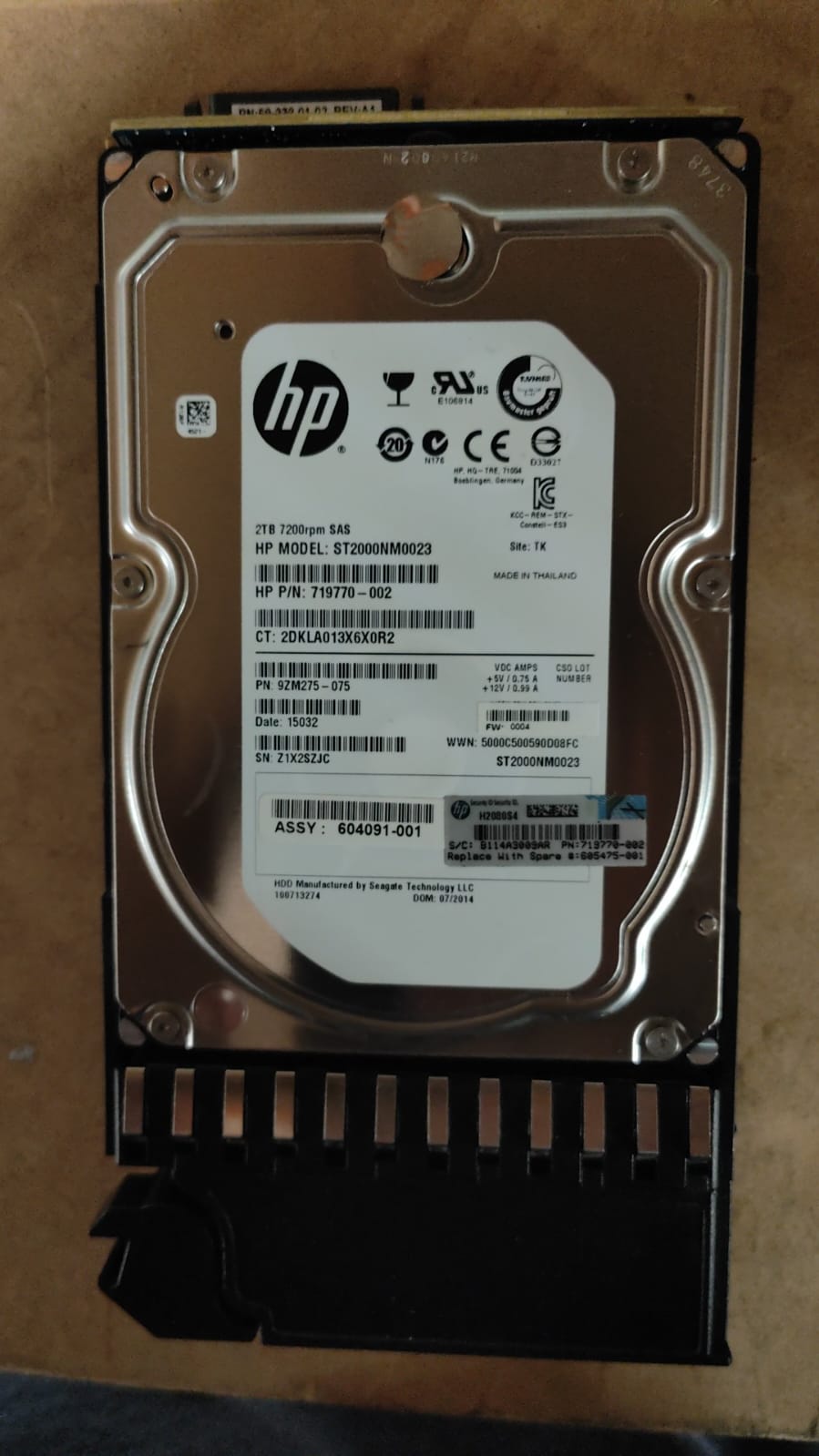 HP 2TB SAS hard drive 7.2K RPM 3.5" 605475-001 AW555A