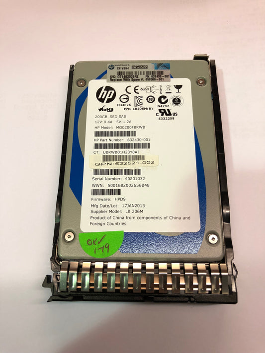 HP 200GB SAS MLC SSD 2.5inch Disk Drive 658580-001 632340-001 PN658478-B21