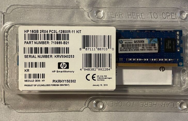 HP 16GB 2Rx4 PC3L-12800R-11 Kit 713985-B21 713756-081