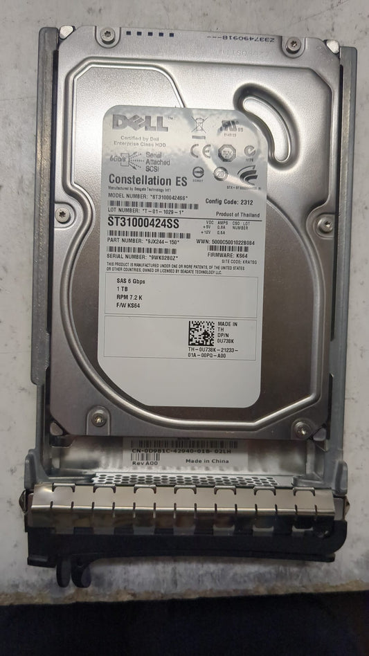 Dell Constellation ES1 TB 7.2k rpm 6 Gbps SAS hard drive in tray PN:U738K 2nd :U738K: Alt () Other //