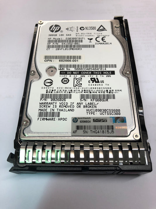 HP 300GB 6G SAS 10K 2.5inch Hard Drive 653955-001 PN:652564-B21 2nd :652564-B21: Alt (619286-001) Other //