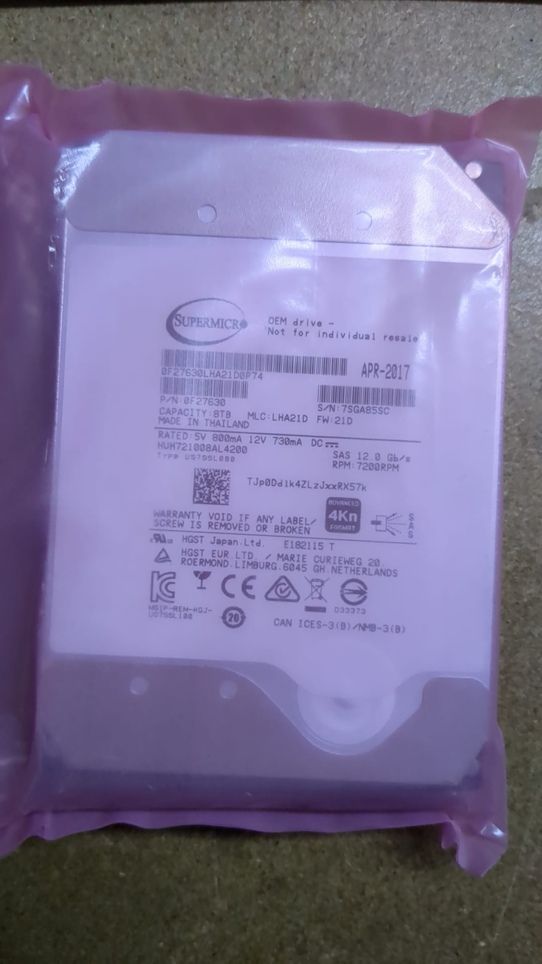 HUH721008AL4200 HGST 8TB 7.2K 12GB/s 3.5" SAS HDD 2nd :0F27630: Alt () Other //