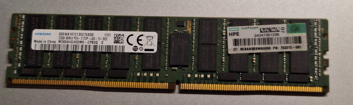 726722-B21 HP 32GB (1X32GB) QUAD RANK X4 DDR4-2133 Memory DIMM 2nd :774174-001: Alt (752372-081) Other //