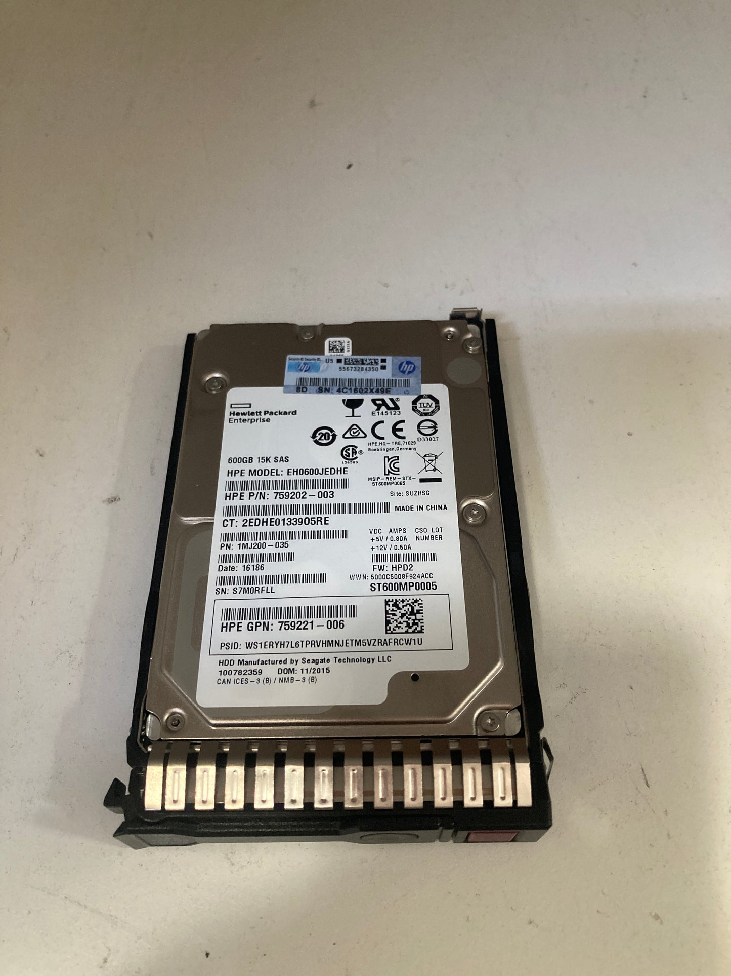 759212-B21 HP SAS 600GB 15K 12Gbps SFF Hard Disk Drive 759548-001