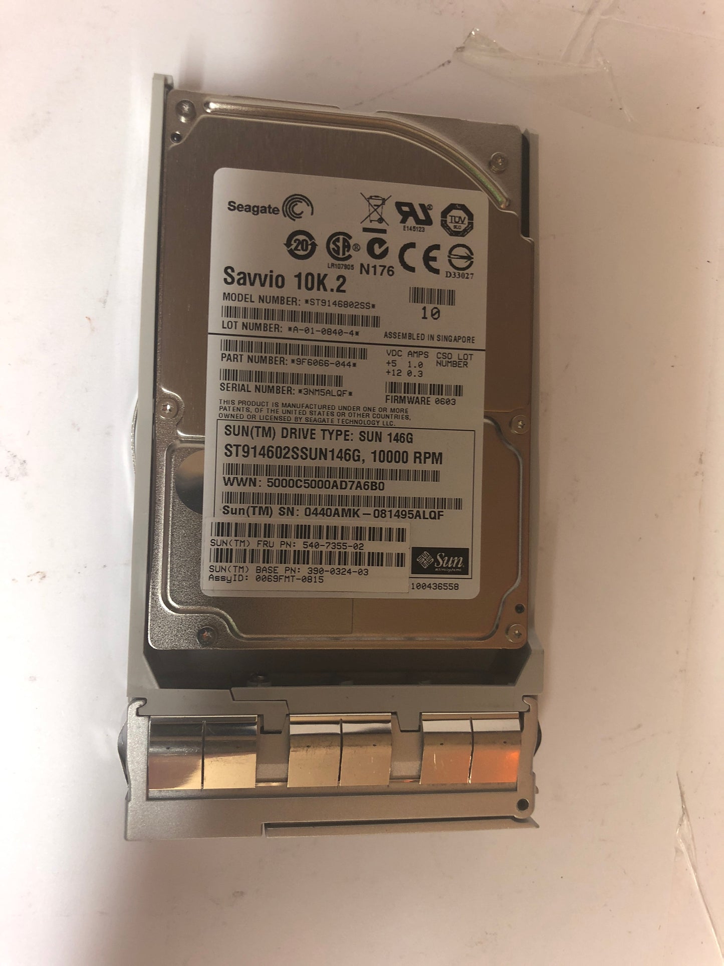 Sun SAS 146GB 10K Hard Drive  SESX3C11Z 390-0377 PN:540-7355 2nd :540-7355: Alt (XRA-SS2CF-146G10K) Other //